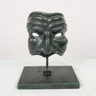 Antique Bronze Mask Sculpture Commedia Dell Arte With Foundry Mark