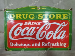 Coca Cola Drug Store Vintage Porcelain Sign 27 X 17 Inches
