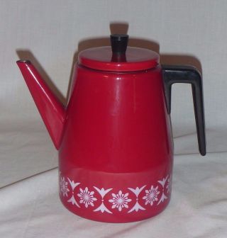 Vintage Mid Century Modern Email Austria Red White Enamel Coffee Tea Pot Server