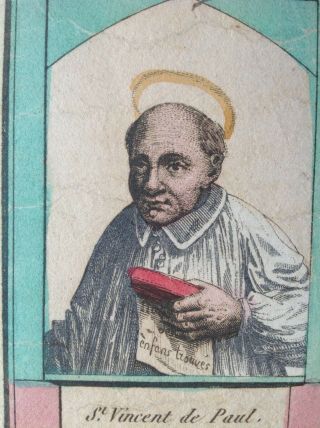 Antique Holy Card Religious St.  Vincent De Paul Early 1800 