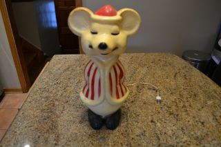 Vintage Christmas Mouse Blow Mold Hard Plastic 15.  5 " Eyes Closed 1960 