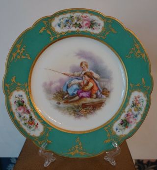 Antique French Sevres Porcelain Hand Painted Portrait Plate France Signed