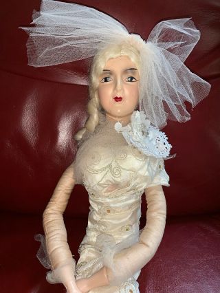 Antique Vintage 29” Boudoir Doll Composition Papier - Mâché Head Hands