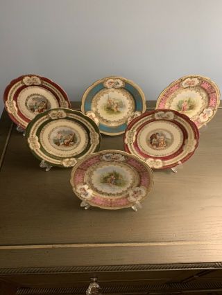 Royal Vienna Hand Painted Porcelain Cabinet Plates 6 ",  Set Of 6.