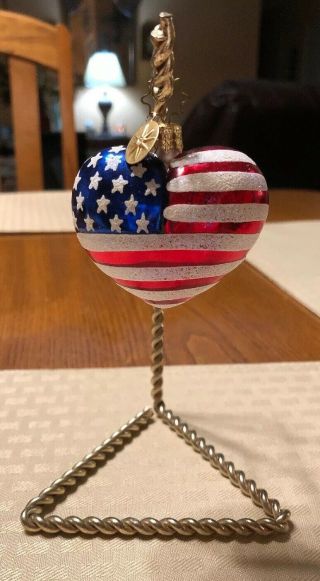 Christopher Radko Brave Heart American Flag Glass Ornament With Stand