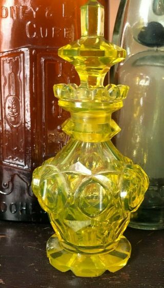 Antique Victorian Heavy Yellow Glass Perfume Bottle And Stopper Art Galss