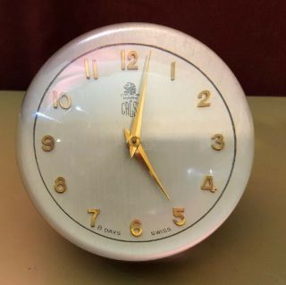 Vintage Cortland Mark Cross Lucite Ball 8 - Day Desk Clock 3 1/2 " Diam.  Swiss