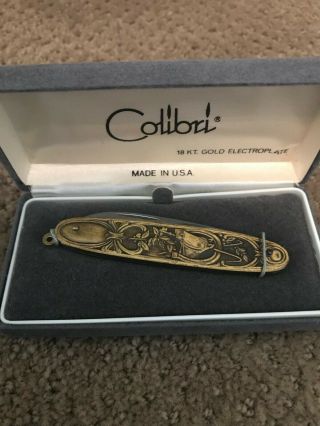 Colibri 18 Kt.  Gold Electroplate Horse Engraved Pocket Knife