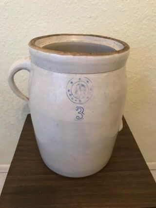 Antique Rare Louisville Pottery Co Blue Indian Head Stoneware Butter Churn