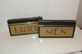 Vintage Art Deco Style Men & Ladies Rest Room Bathroom Light Up Signs