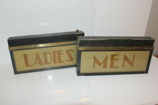 Vintage Art Deco Style MEN & LADIES Rest Room Bathroom Light Up Signs 2