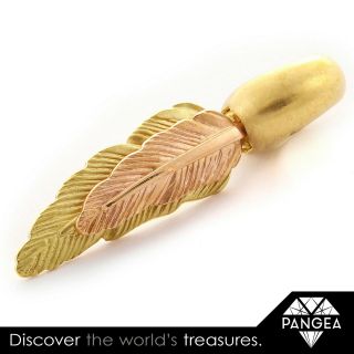 Vintage Estate Solid 18k Yellow & Rose Gold Double Feather Charm / Pendant
