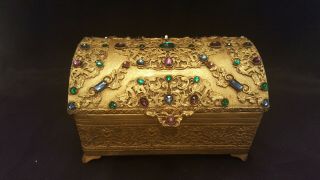 Antique E & J B Empire Art Gold Jeweled Box Casket Trinket Box
