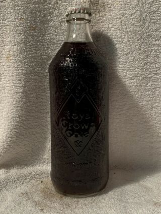 Full 16oz Royal Crown Cola Diamond Embossed No Deposit Soda Bottle