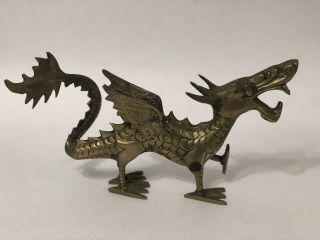 Vintage Solid Brass Dragon Sculpture 9.  75’ X 5.  25”