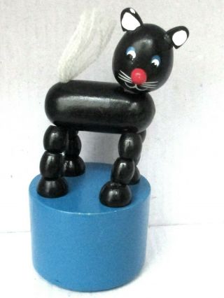 Wood - Black Cat - Push Puppet Press Up Wakouwa Dancingtoy
