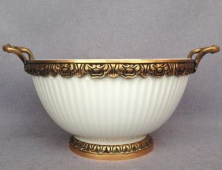 Big Antique French Cup Fruit Bowl Made Of Bronze And Ceramic Mid - 1900 
