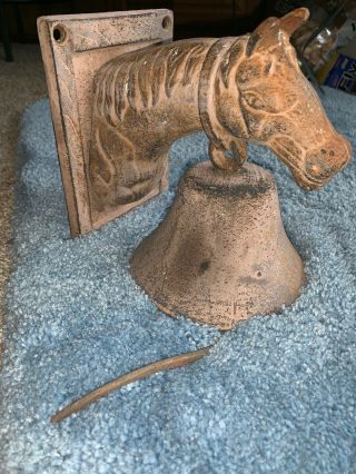 Vintage Antique Horse Head Cast Iron Wall Mount Bell Dinner Door Barn Decor
