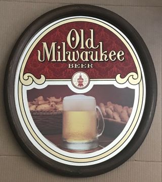Vintage Old Milwaukee Beer Oval Mirror Man Cave Bar Pub