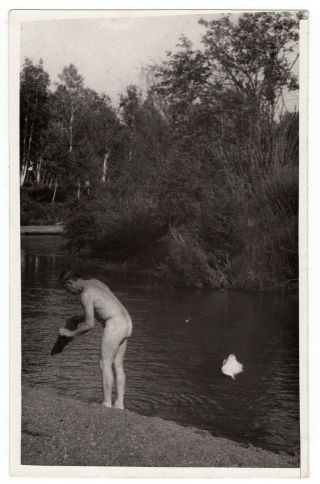 Vintage Gay Int Photo Russia Nude Naked Guy Young Man Beach Skinny Dipping