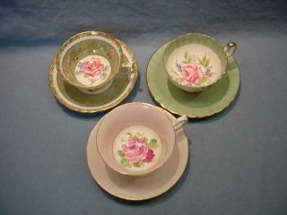3 Large Rose Teacups & Saucers - Paragon,  Aynsley,  Rosina