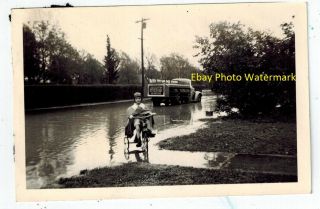 Vintage 1937 Black & White Photo Coca Cola Soda Truck Floodwaters Boy On Bicycle