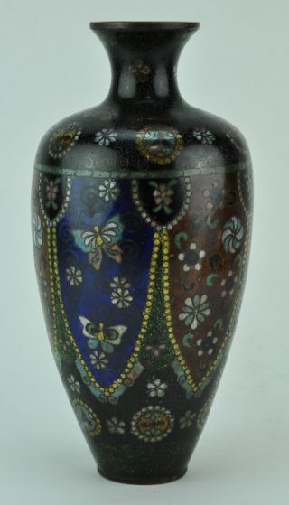 Japanese Meiji Period Cloisonne Vase 8 3/4 " Tall,  4 " D.  (bi Mk/0117.  Tmp)
