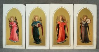Vtg 4 Fine Chromolithograph Angels Playing Instruments Fra Angelico A Pini Italy