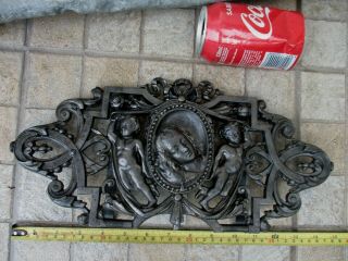 Antique Cast Iron Wall Adornment With 2 Angel Cherub & Lady Old Furniture Part