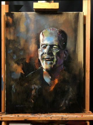 Karloff Frankenstein Oil Painting In The Style Of Basil Gogos.
