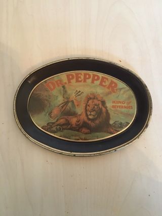 Vintage 1970’s Dr.  Pepper Metal Oval Tip Tray With Lion