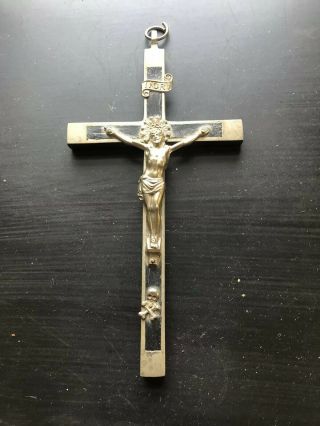 Antique 18th19th Wood Cross Crucifix Bronze Jesus Christ Corpus Skull&bones Ger