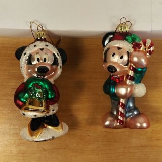 Energizer Disney Mickey Mouse European Style Blown Glass Ornaments Set Of 2