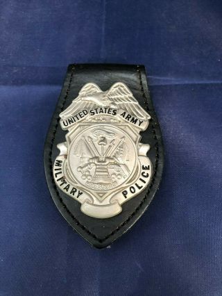 Vintage Obsolete Military Us Army Police Badge & Holder Mp