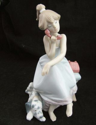 Vintage Lladro Chit - Chat Girl Figurine On Phone With Dalmatian Dog 5466 Euc 1987