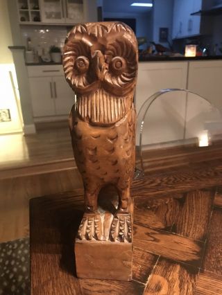 Vintage American Primitive Folk Art Hand Carved Wood Owl Sculpture Figure