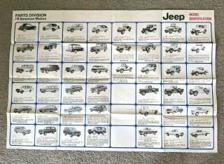 Vintage Amc Willys Jeep Dealer Model Identification Poster Chart Parts Division