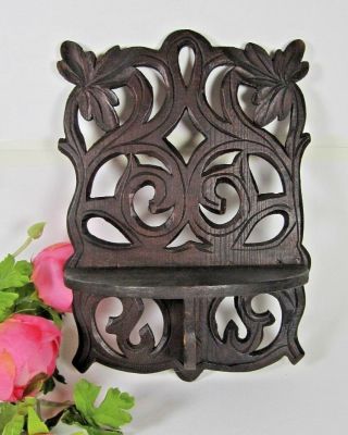 Wall Bracket Shelf French Antique Hand Carved Wood Black Forest Statue Console