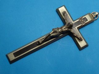 Antique Pectoral French Priest Crucifix // Metal Ebony Wood 1900 / 2