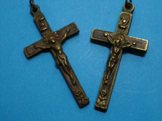 2 Antique Monastery Crucifixes / Skull And Crossbones // 1850