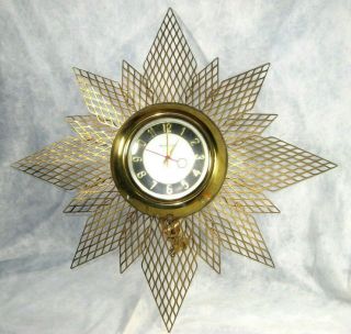 Vintage Mid - Century Modern Mastercrafters " Starburst ",  Lighted Wall Clock,  Gold