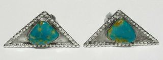 Big Old 50s Native American Signed Zuni 925 Silver Turquoise Triangle Cuff Links