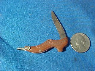 Early 20th Womans Shoe Small Single Blade Folding Pocket Knife Dark Brown