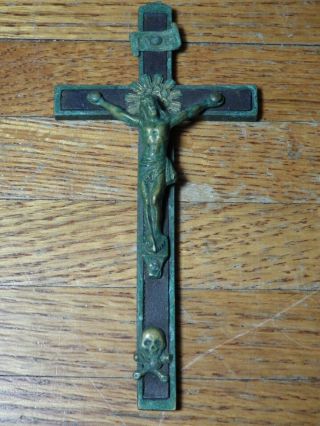 Antique/vintage Crucifix Mixed Metals With Skull And Inri Banner Patina