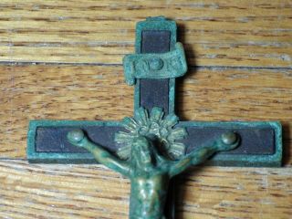 Antique/Vintage Crucifix Mixed Metals With Skull and INRI Banner Patina 2