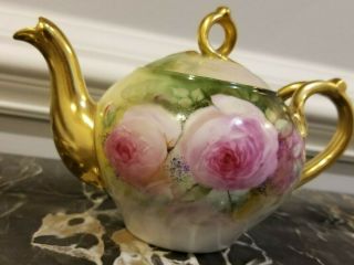 Limoges D&c France Hand Painted Pink Roses Decor Gold Highlight Porcelainteapot