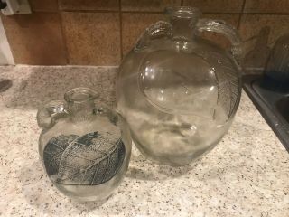 Vintage Apple Cider Vinegar Gallon Size Glass Bottle Jug Pitcher 10 " And 5 " (2)