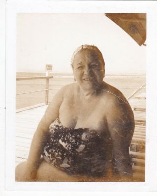 1970s Corpulent Plump Nude Old Woman In Swimsuit On Beach Russian Soviet Photo