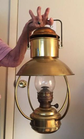 Vintage English Ideal Brenner Brass Ship Lantern Old Hanging Nautical Oil Lamp