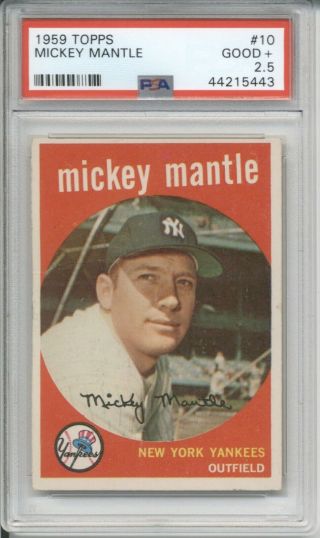 1959 Topps Mickey Mantle 10 Psa 2.  5 Gd,  Vintage Baseball Yankee Card